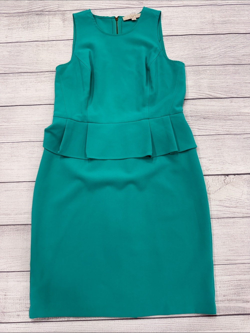 LOFT Teal Peplum Sheath Dress Size 4 Sleeveless Career Office